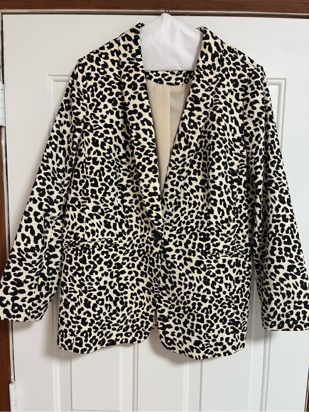 Talbots Black and Cream Leopard-Print Blazer